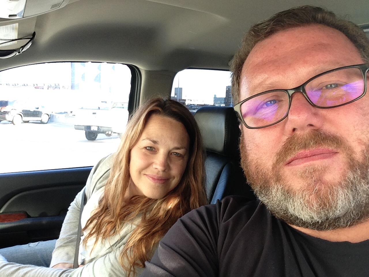 Angela and Russell in the car